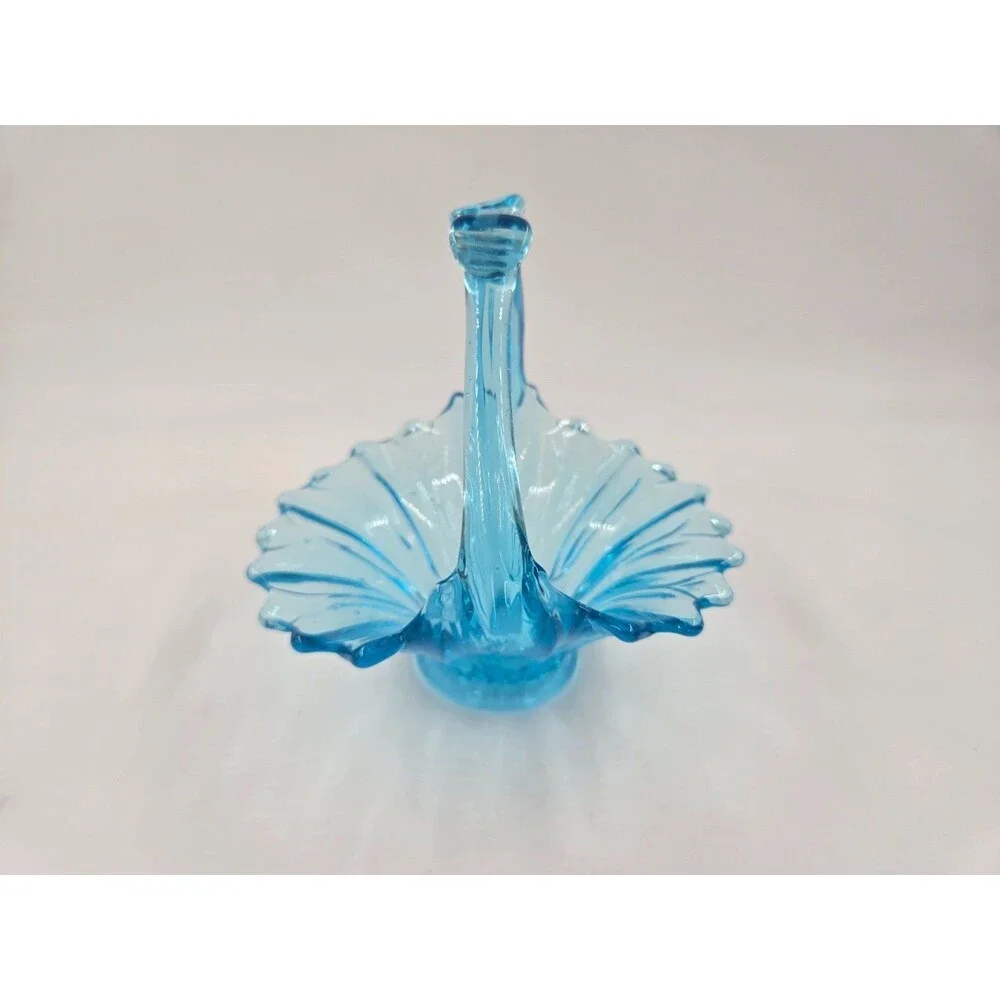 Murano ? Art Glass Blue Pulled Handle Basket Dish Vase Italy STUNNING COLOR